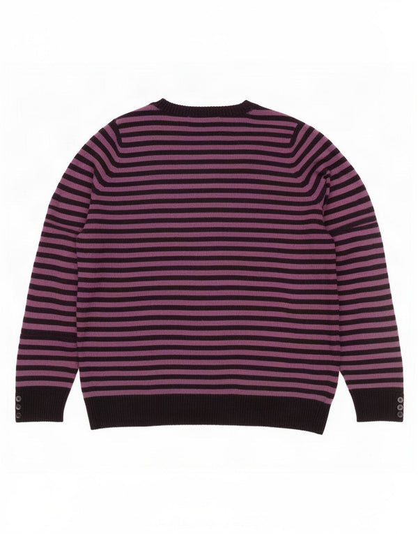 Marks & Spencer Womens Crew Neck Jumper Sweater UK 14 Large Purple Striped