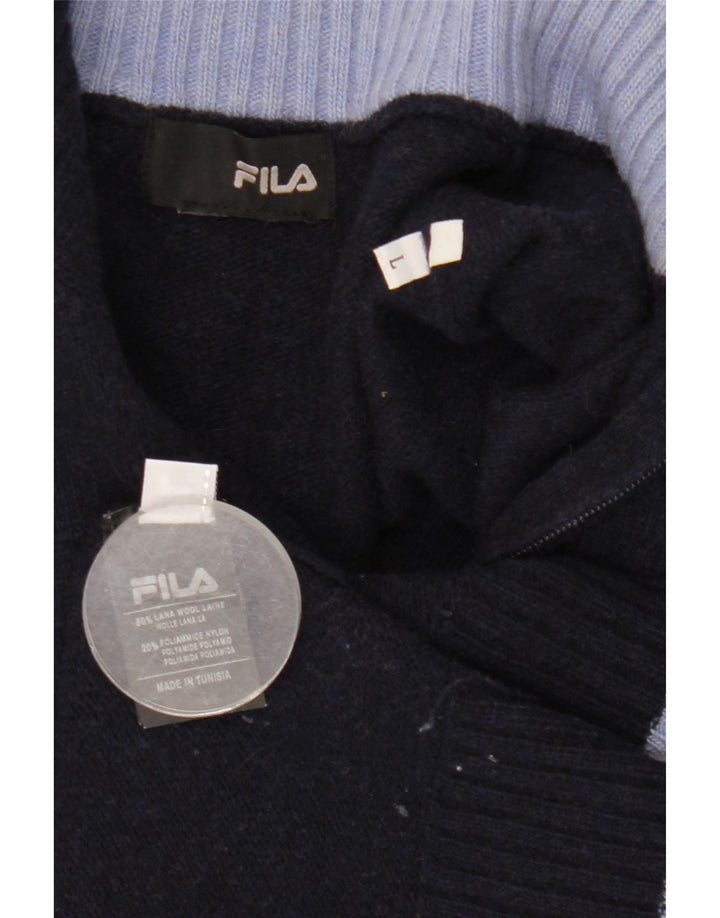 Мужской джемпер Fila с воротником на молнии, большой темно-синий шерстяной свитер