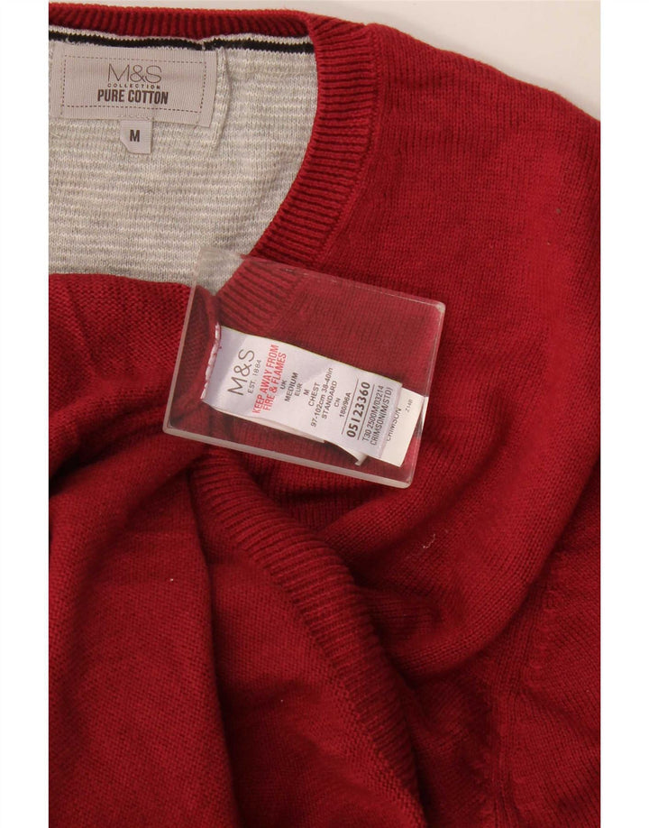 Мужской джемпер с v-образным вырезом Marks & Spencer, средний красный хлопковый свитер