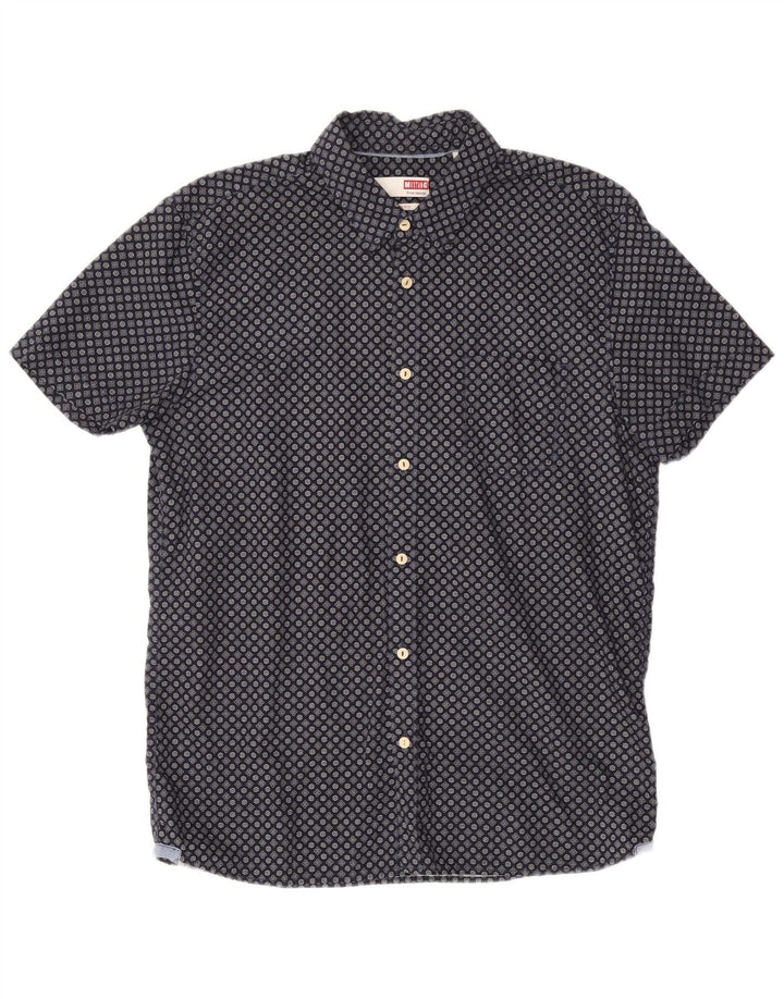 MUSTANG Мужская приталенная рубашка с коротким рукавом, большая темно-синяя хлопковая рубашка с цветочным принтом