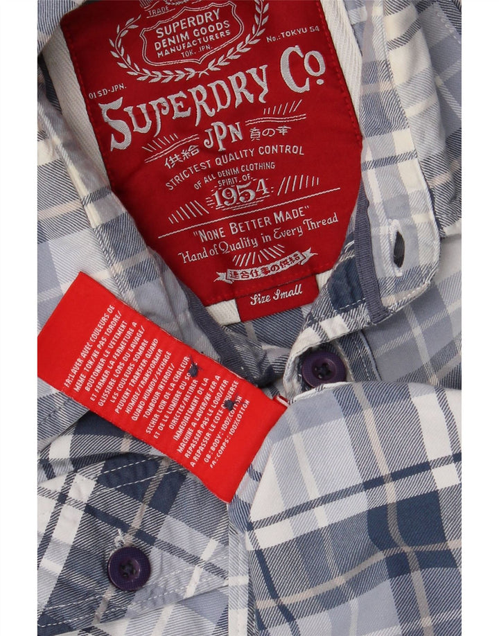 Мужская рубашка с рисунком Superdry, маленькая синяя клетка, хлопок