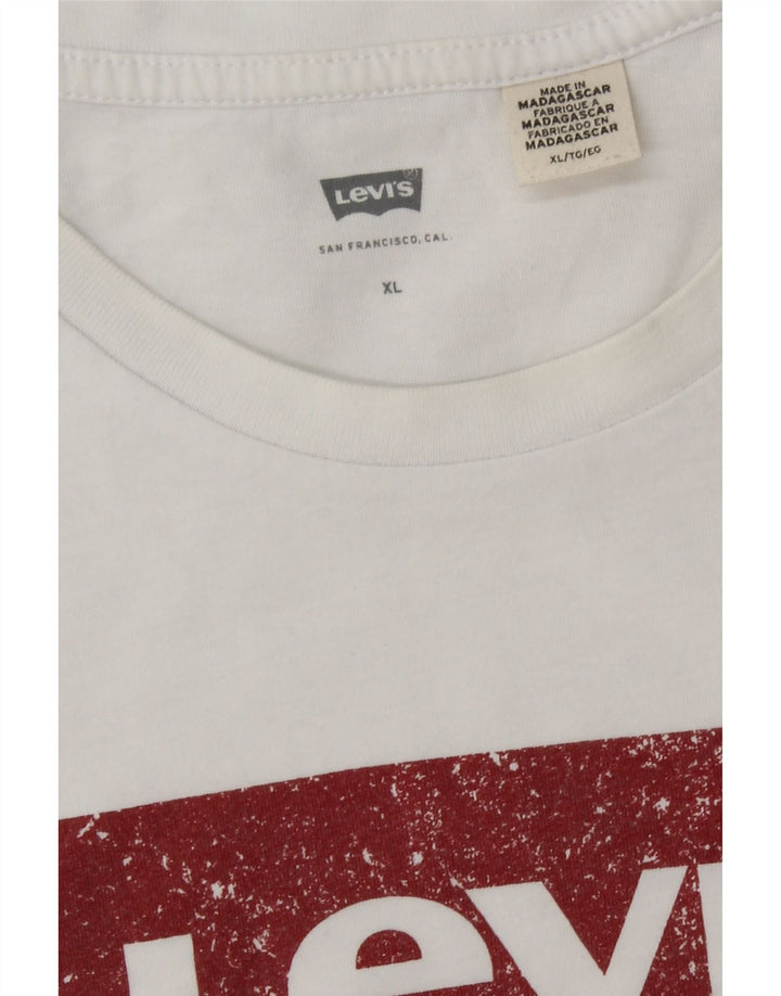 LEVI'S Mens Graphic T-Shirt Top XL White Cotton Vintage Levi's and Second-Hand Levi's from Messina Hembry 