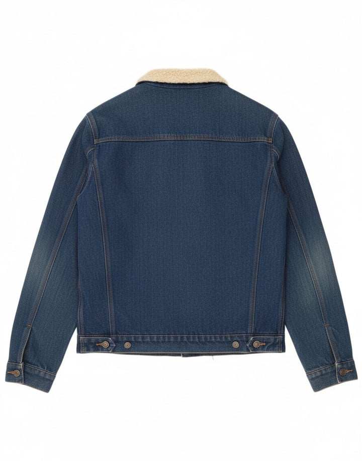 BLAKELY Mens Denim Sherpa Jacket UK 40 Large Blue Cotton