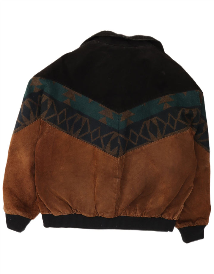 Мужская замшевая куртка VINTAGE UK 42 XL коричневая кожаная с цветными блоками