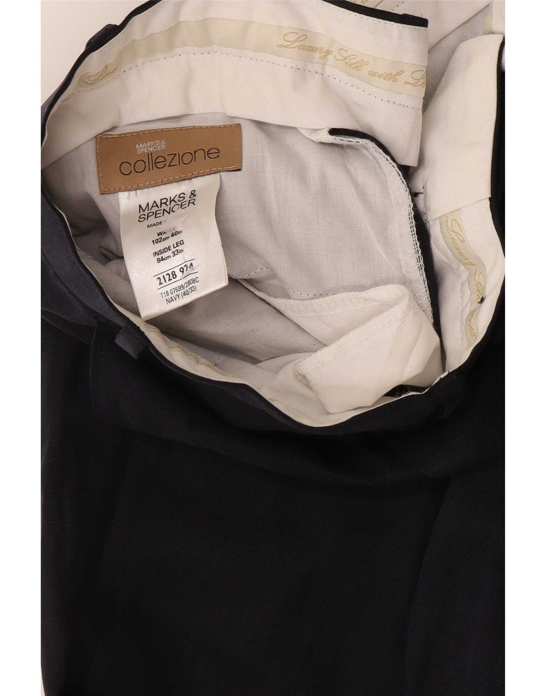Мужские костюмные брюки Marks & Spencer W40 L33 темно-синие, шелковые