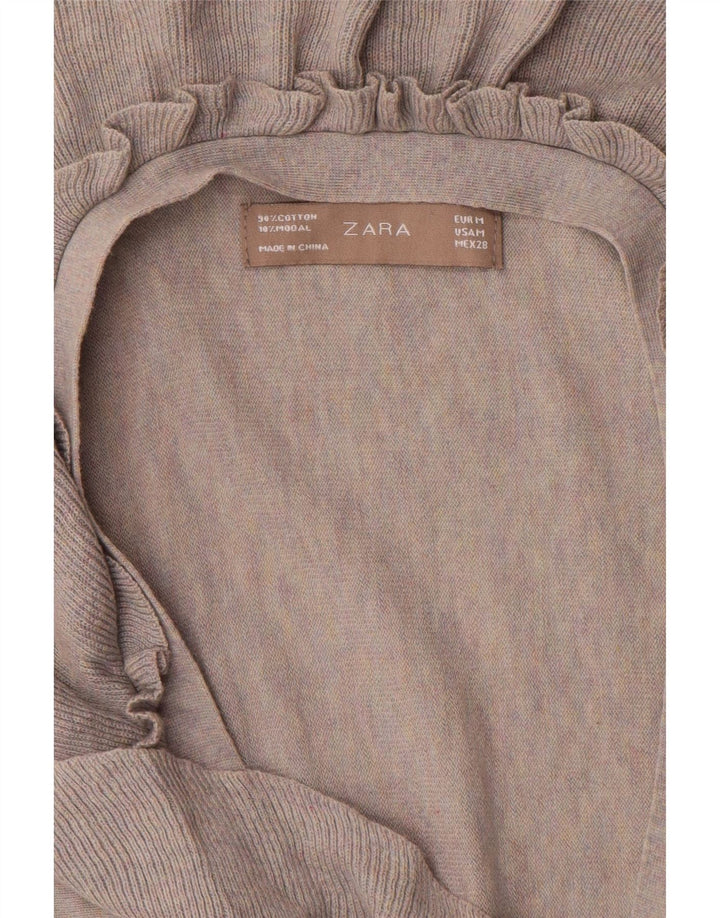 Женский кардиган оверсайз с оборками спереди Zara UK 14, средний серый цвет
