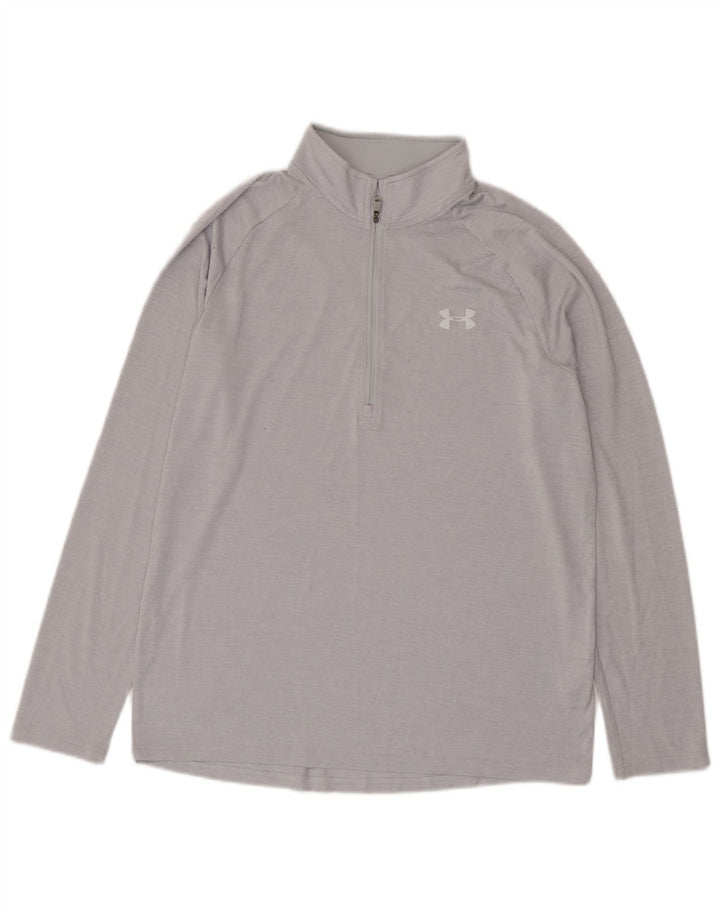 Мужской пуловер с воротником на молнии Under Armour, верх из полиэстера среднего серого цвета