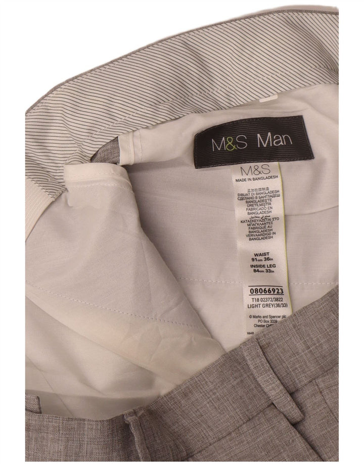Мужские прямые костюмные брюки Marks & Spencer W36 L33 серые из полиэстера