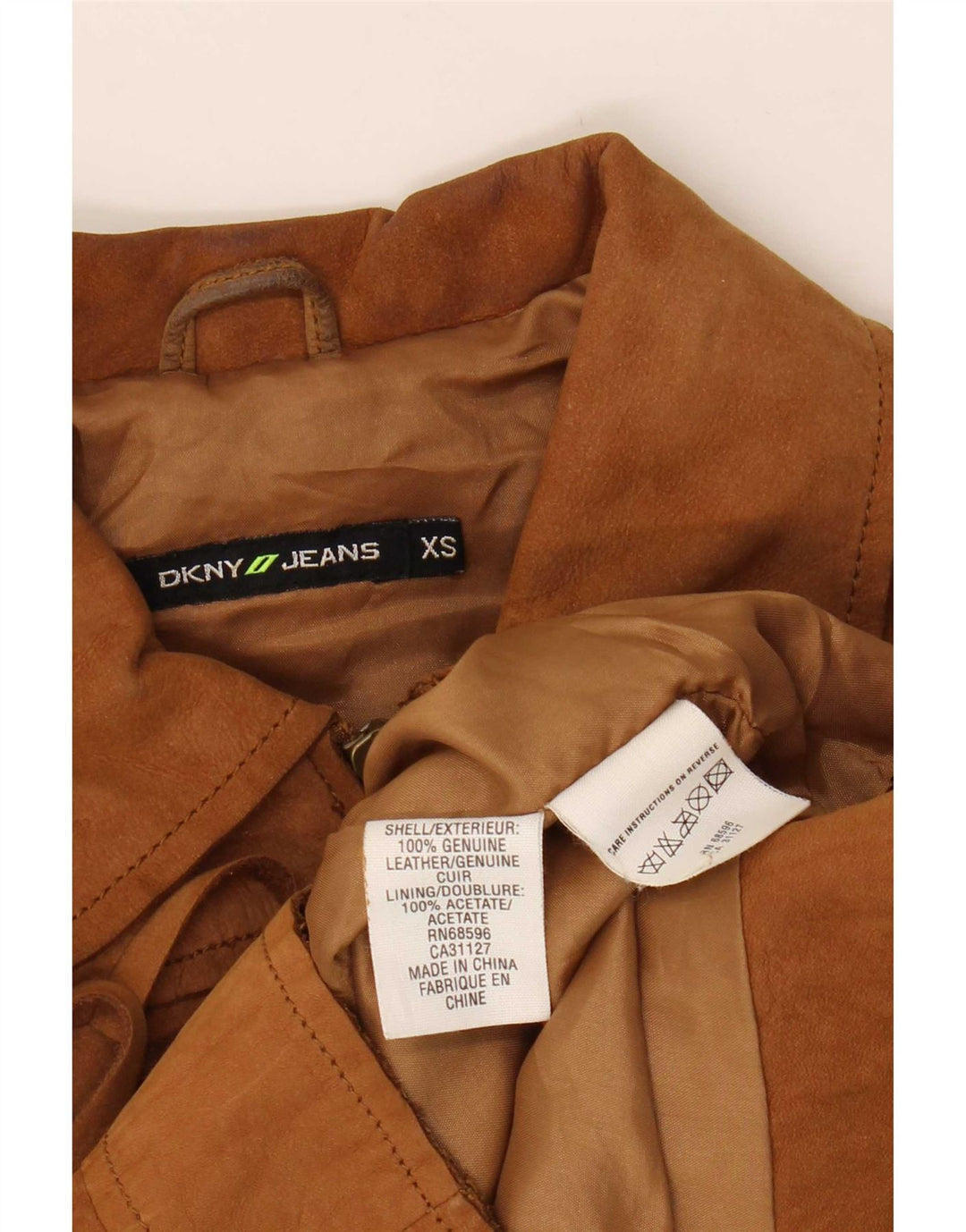 Женская укороченная замшевая куртка Dkny UK 6 XS бежевая кожаная