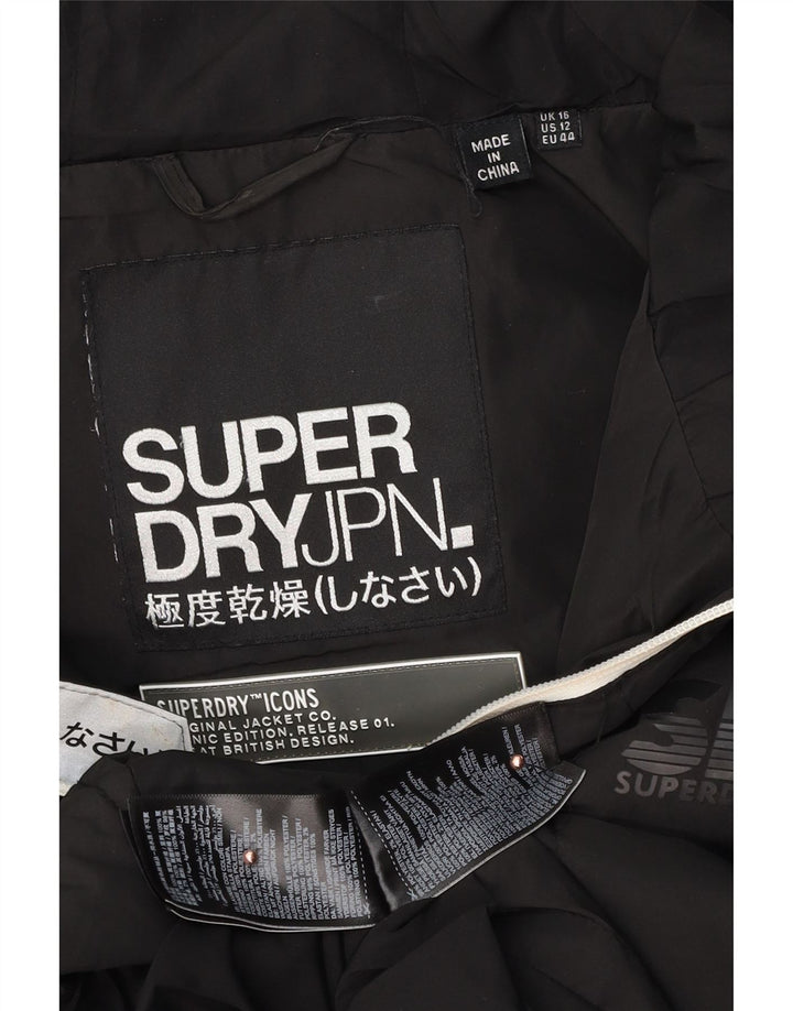 SUPERDRY Женская стеганая куртка с капюшоном и графическим рисунком UK 16, большая черная цветная блокировка