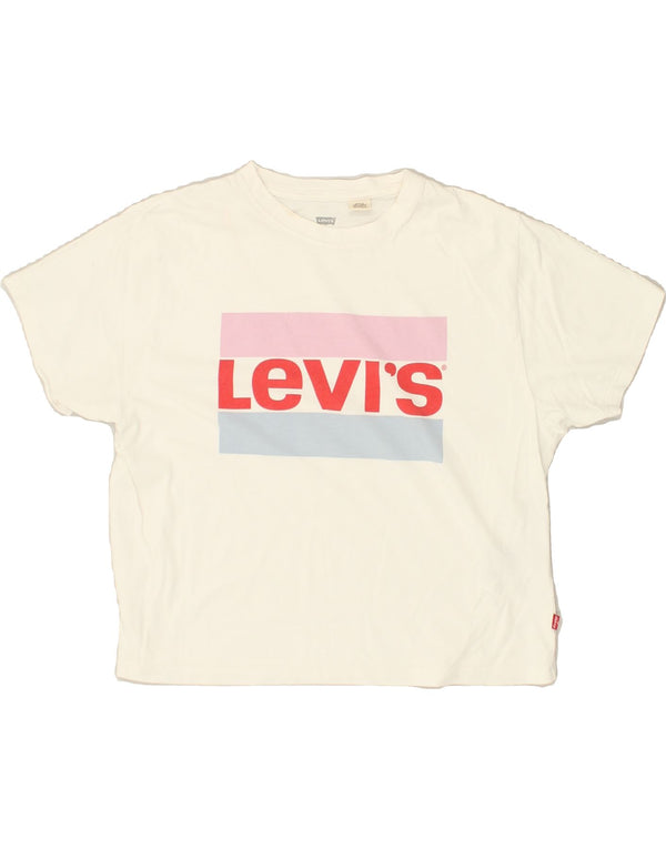 Женская укороченная футболка с рисунком LEVI'S UK 6 2XS, белый хлопок