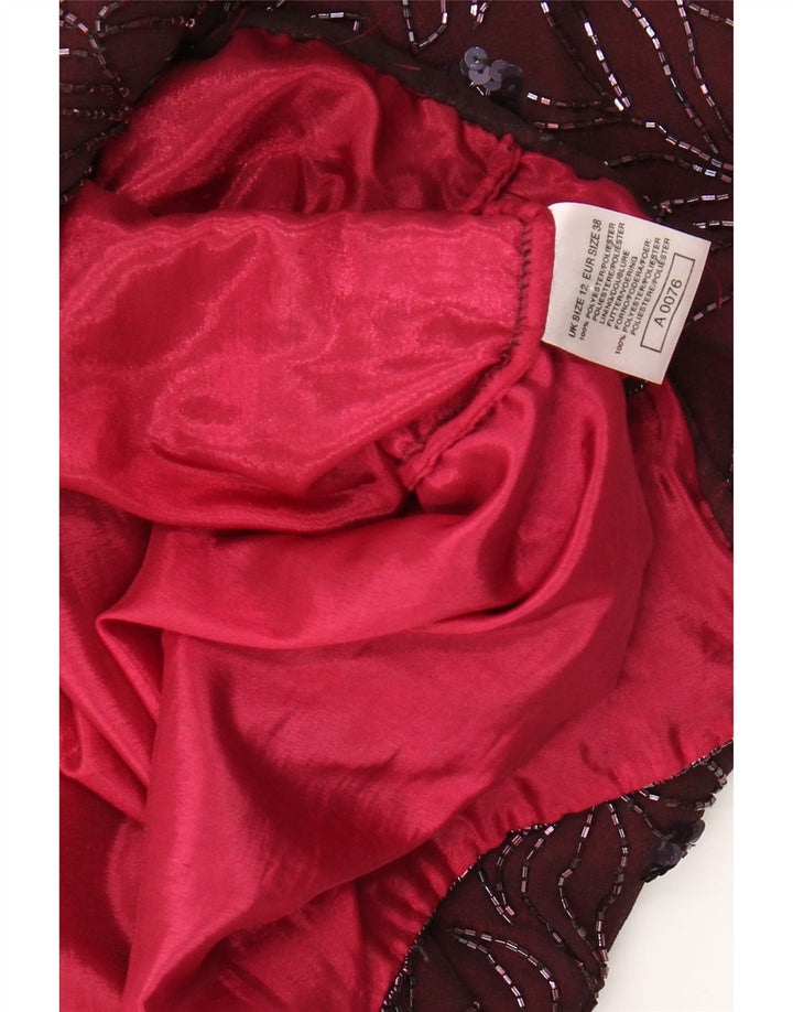 ВИНТАЖНОЕ женское платье-футляр без рукавов, Великобритания 12, средний бордовый с цветочным принтом