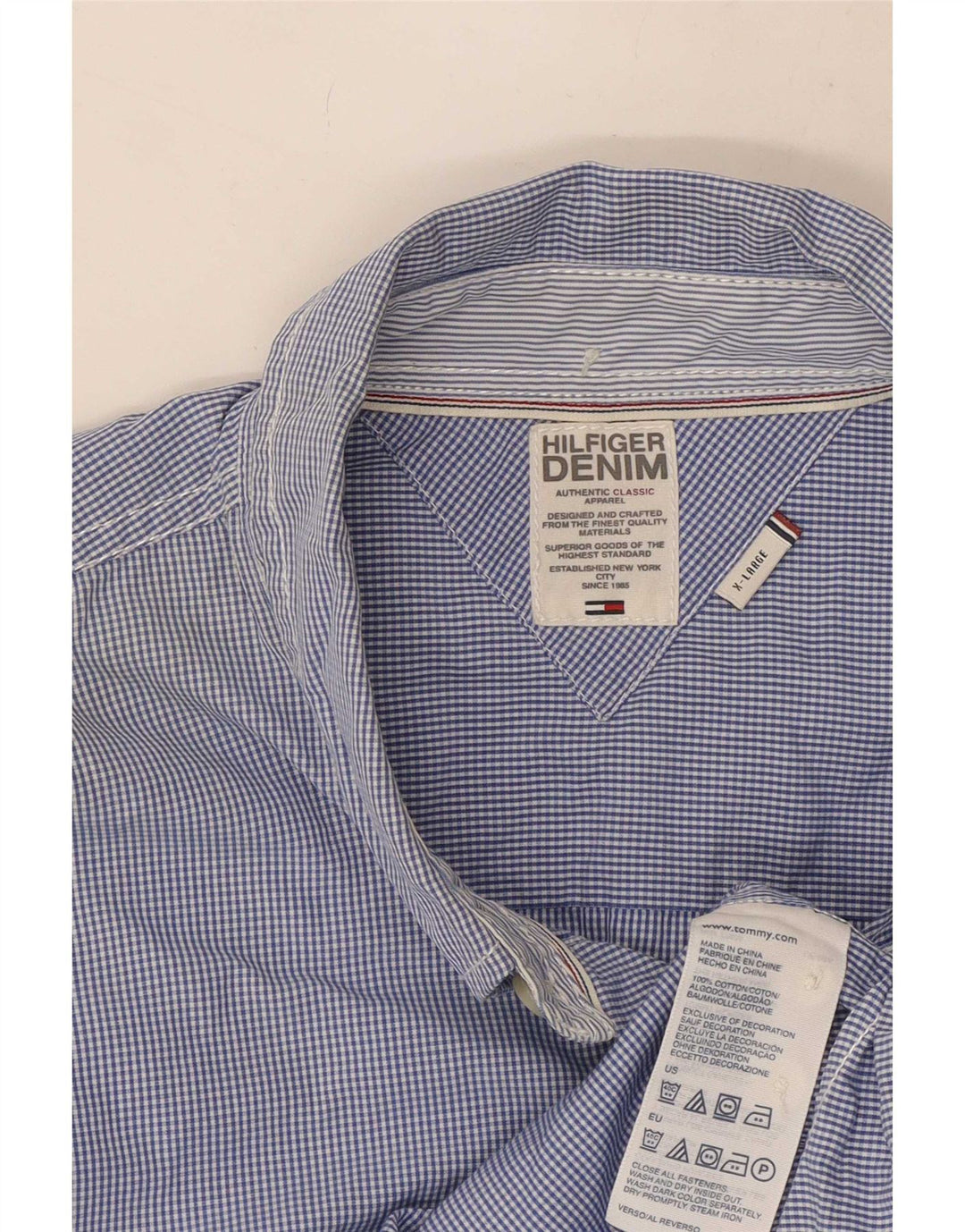 Мужская рубашка Tommy Hilfiger XL, синяя, хлопок в мелкую клетку