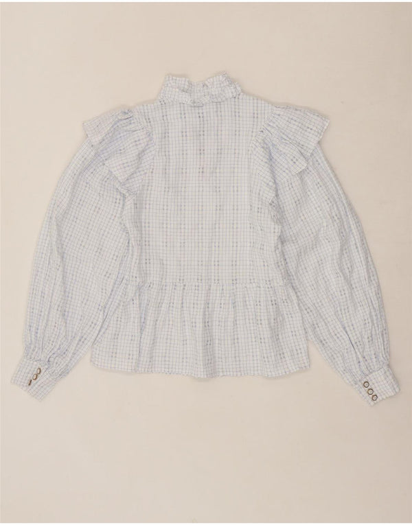VILA Womens Long Sleeve Blouse Top EU 36 Small Blue Check Polyester