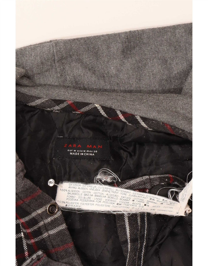 Мужская фланелевая рубашка с капюшоном Zara Lumberjack, хлопок среднего серого цвета в клетку