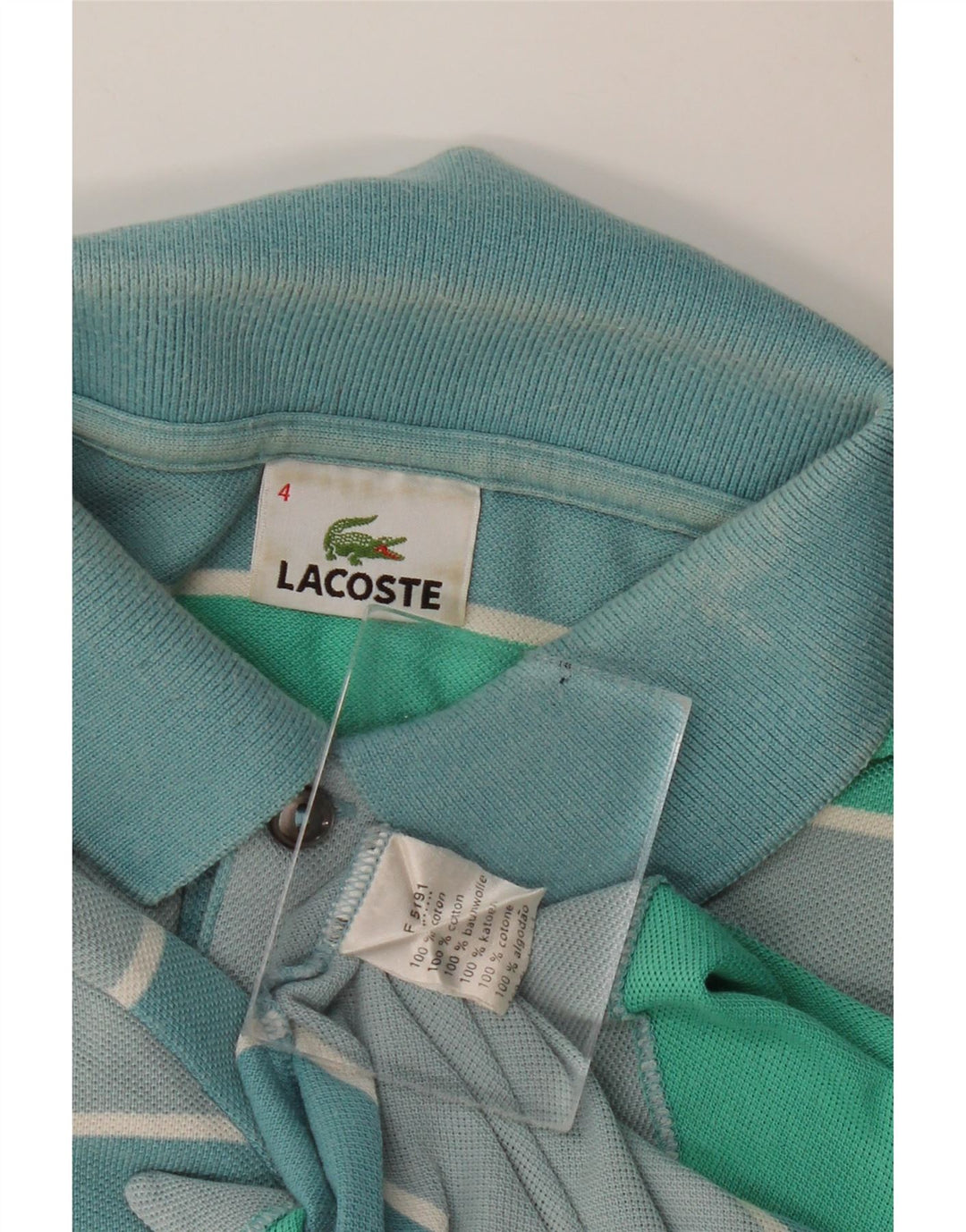 Мужская рубашка-поло для регби Lacoste, размер 4, средний зеленый полосатый хлопок, хлопок