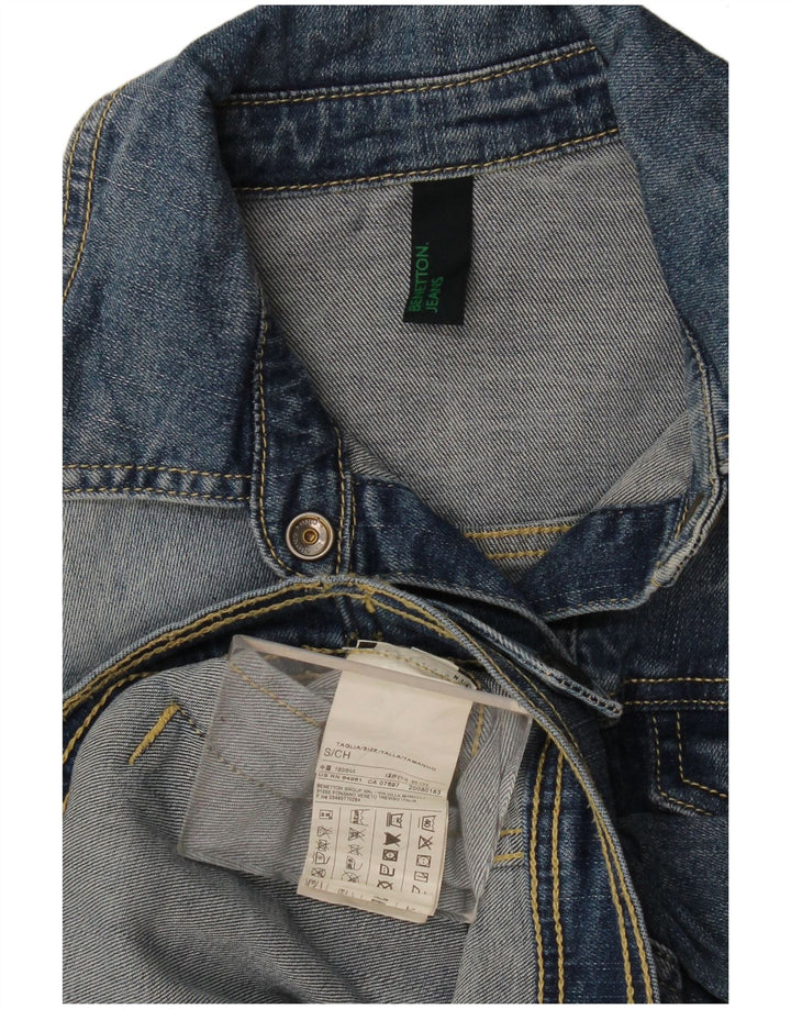 Женская укороченная джинсовая куртка Benetton UK 10, маленькая, синяя, хлопок