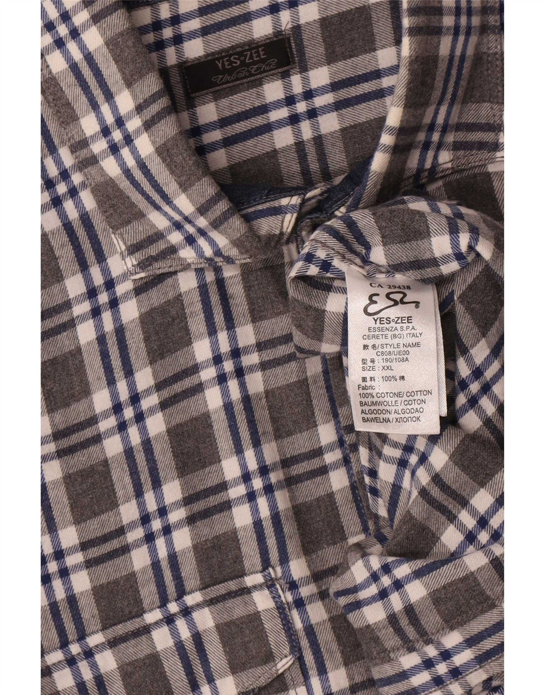 Мужская фланелевая рубашка Yes Zee 2XL, серая клетка, хлопок