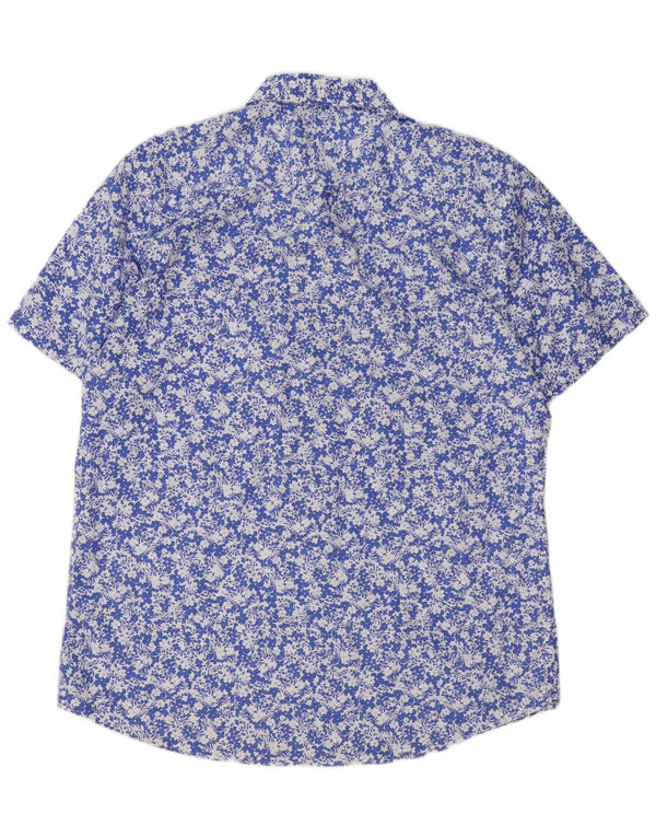 Crew Clothing Mens Short Sleeve Shirt XL Blue Floral Cotton