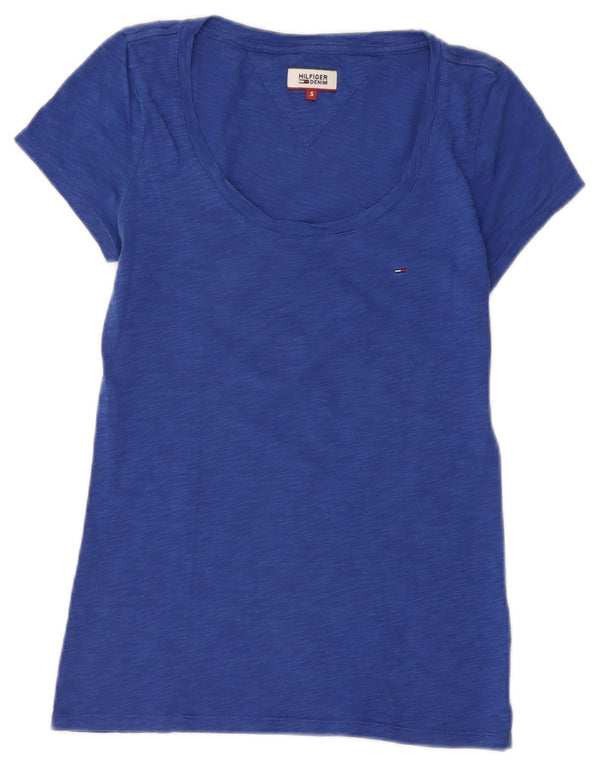 Tommy Hilfiger Womens T-Shirt Top UK 8 Small Blue Flecked Cotton
