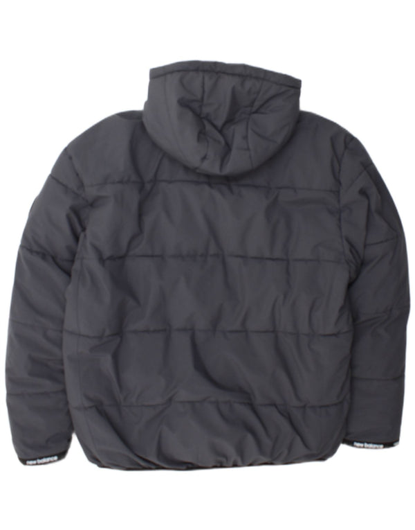 New Balance Mens Hooded Sherpa Padded Jacket UK 40 Large Grey Polyester