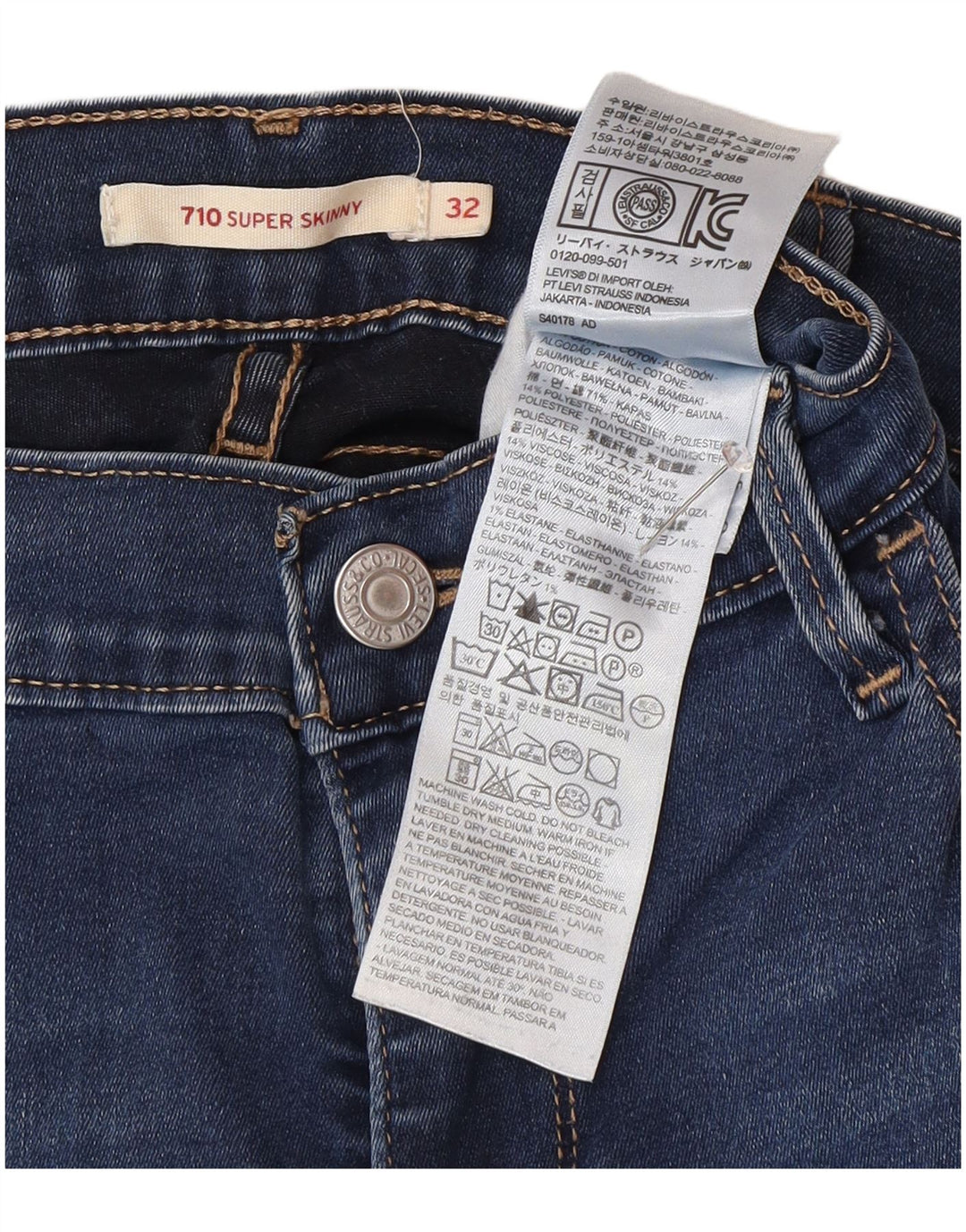 Женские джинсы Levi's 710 Super Skinny W32 L30 Темно-синие, хлопок