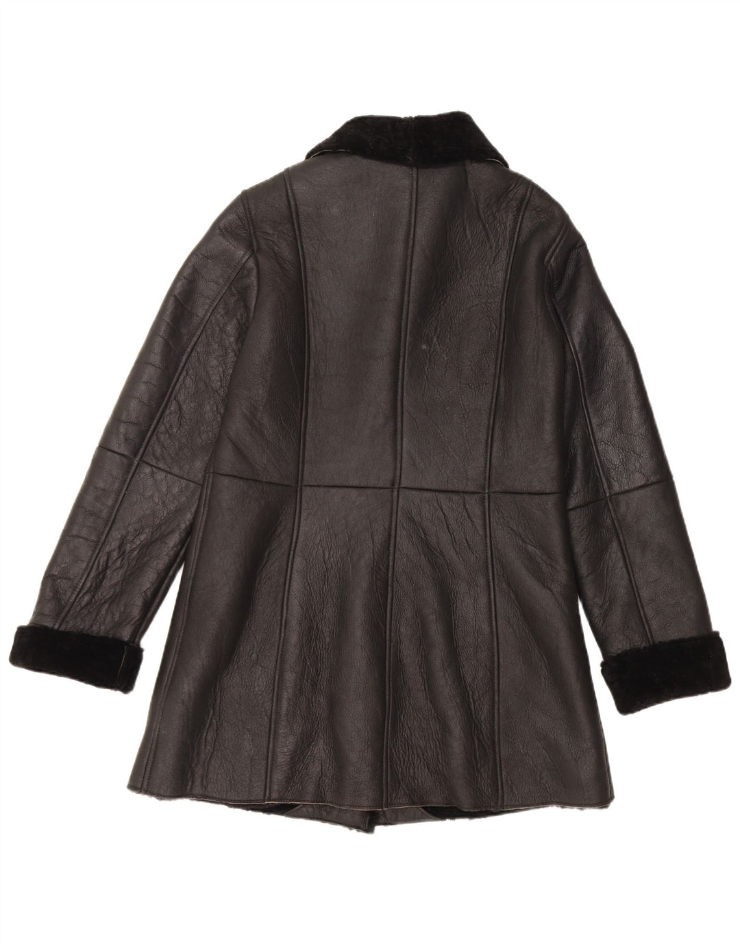 Винтажная женская дубленка EU 40, средний черный кожаный цвет