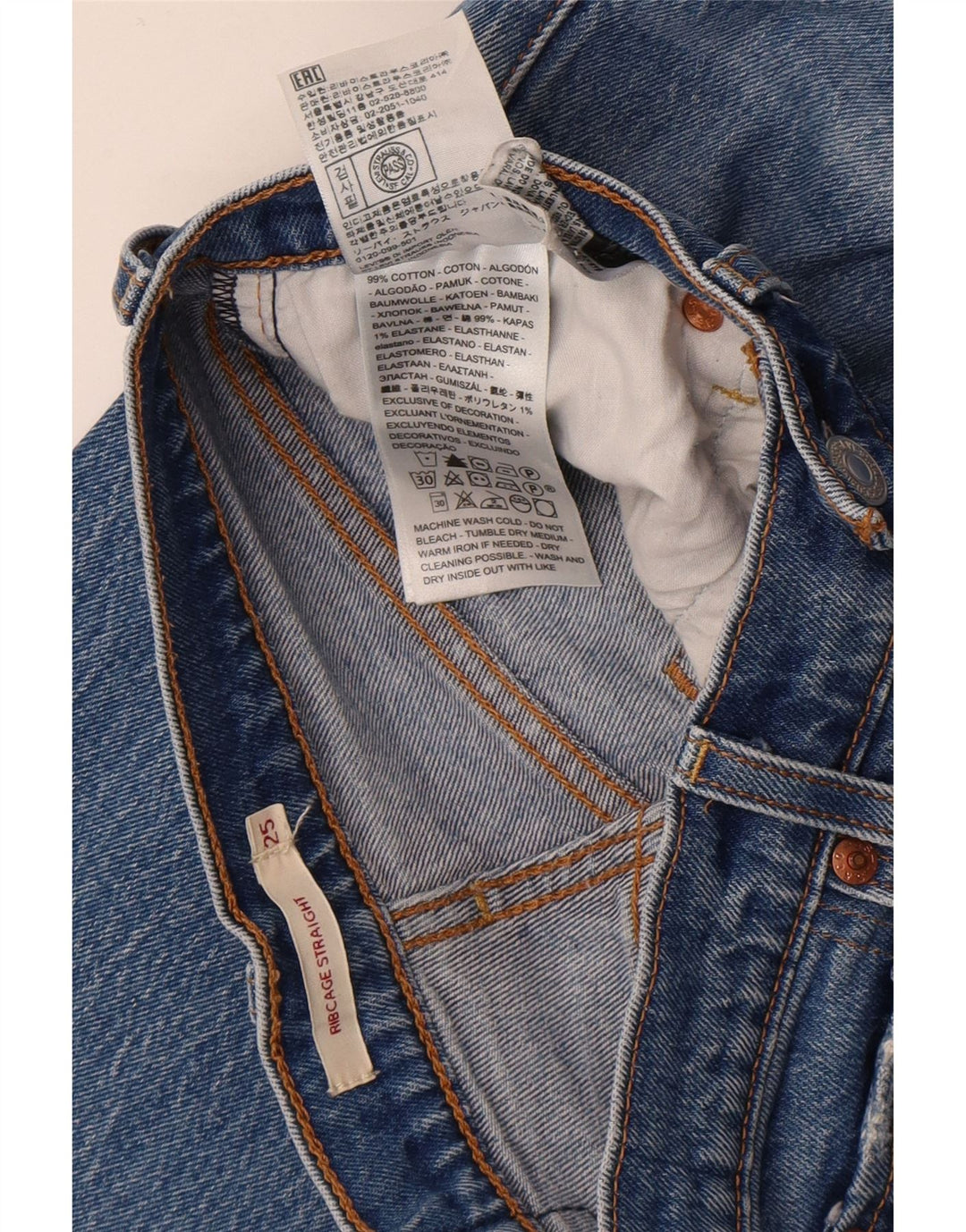 Женские прямые джинсы Levi's Ribcage W25 L27, синий хлопок
