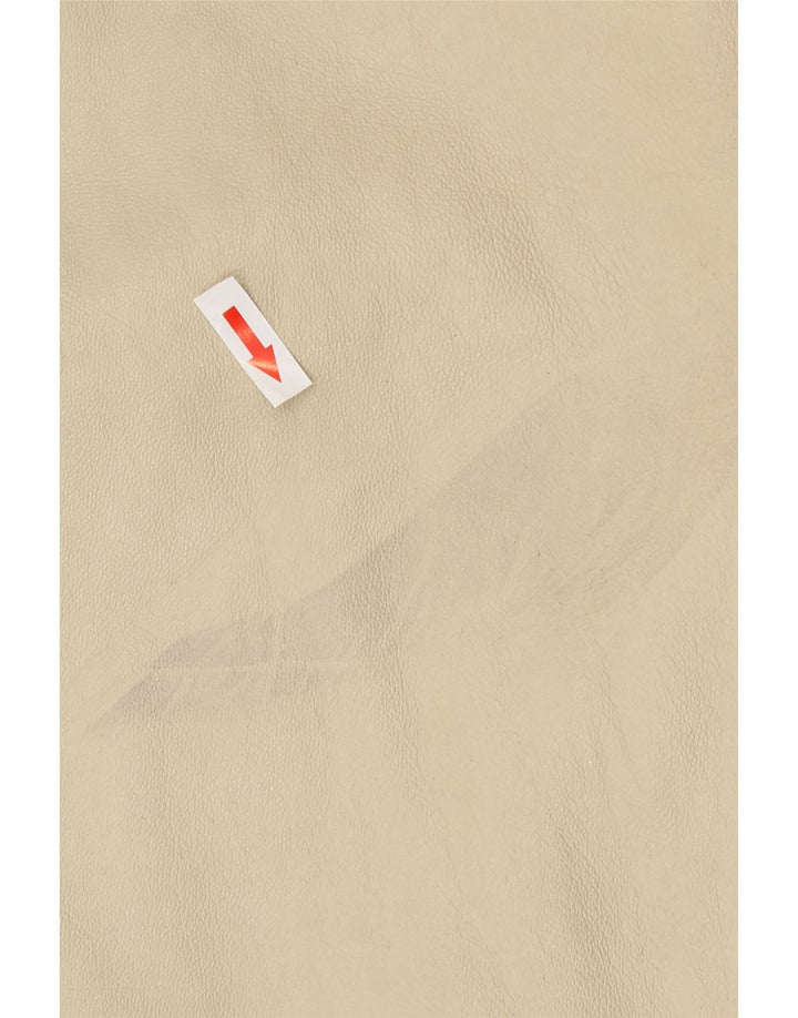 Винтажная женская кожаная куртка с капюшоном IT 46, большая, бежевая кожа