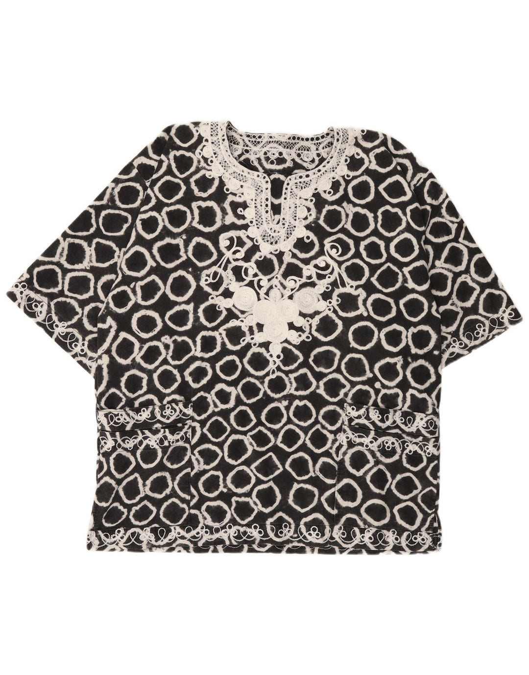 ВИНТАЖНАЯ женская объемная блузка с абстрактным узором, топ UK 18 XL, черный