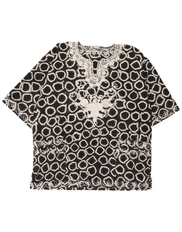 VINTAGE Womens Oversized Abstract Pattern Blouse Top UK 18 XL Black