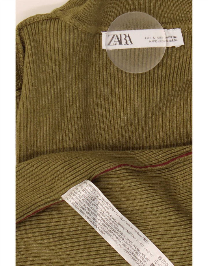 Женский топ Zara с длинным рукавом UK 14, большой размер, цвет хаки, вискоза