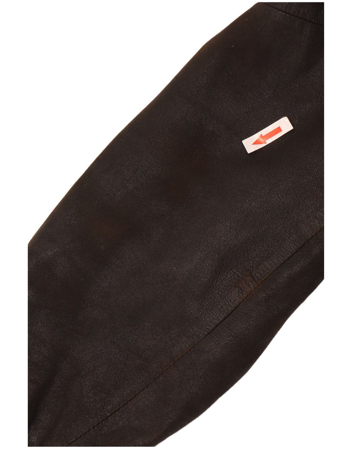 Винтажный женский кожаный пиджак на 1 пуговице IT 42, средний черный