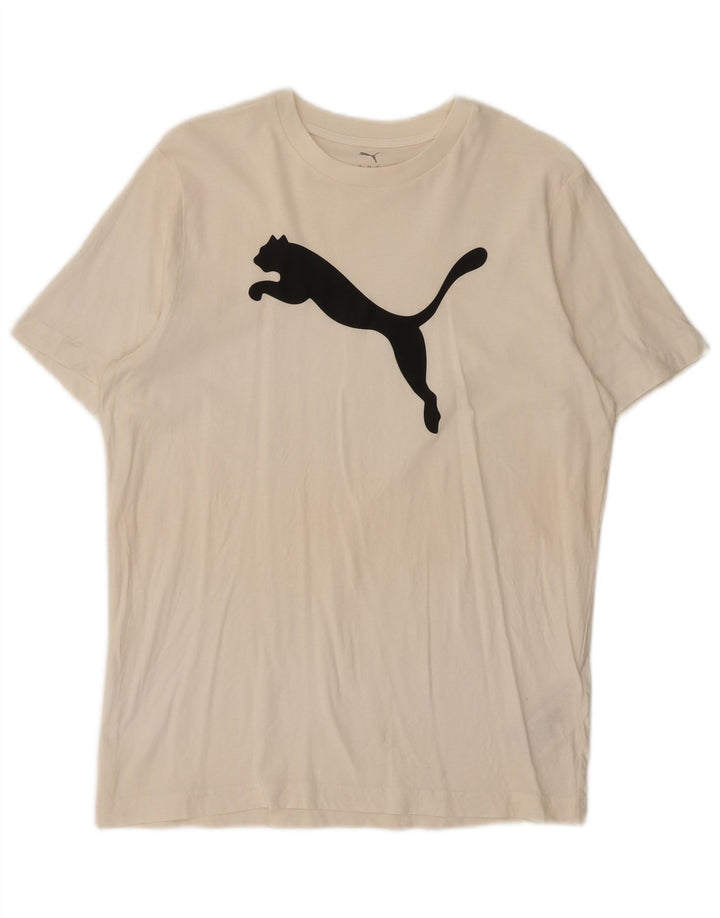 Мужская футболка с рисунком Puma, хлопковый топ среднего размера, белый цвет