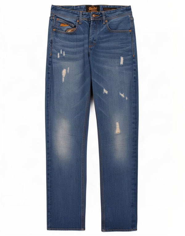 Мужские свободные джинсы с потертостями Superdry Copperfill W32 L32, синий хлопок