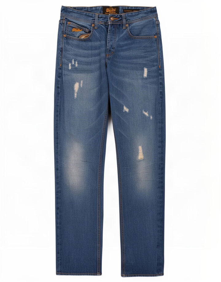 Мужские свободные джинсы с потертостями Superdry Copperfill W32 L32, синий хлопок