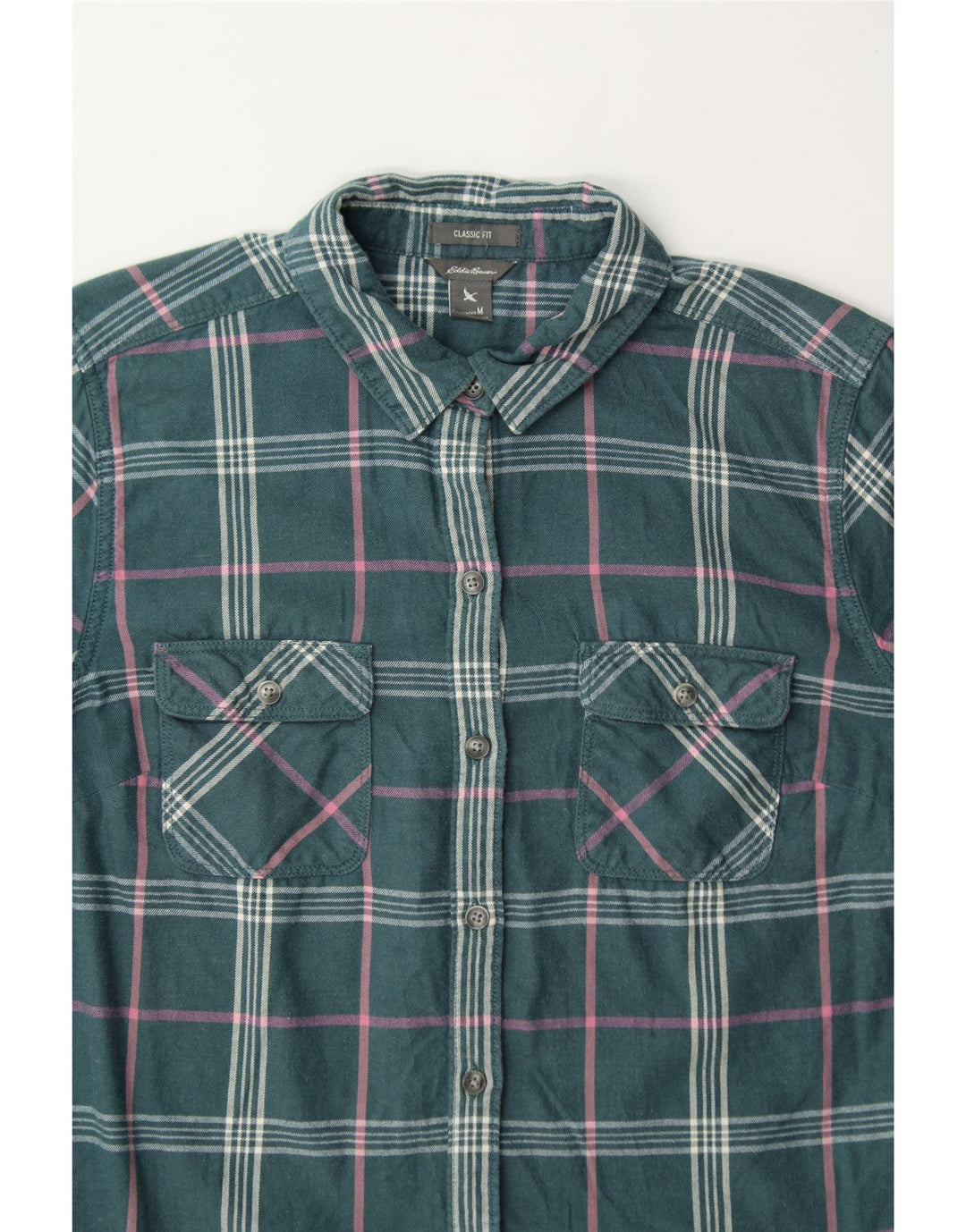 EDDIE BAUER Womens Classic Fit Flannel Shirt UK 12 Medium Green Check Vintage Eddie Bauer and Second-Hand Eddie Bauer from Messina Hembry 