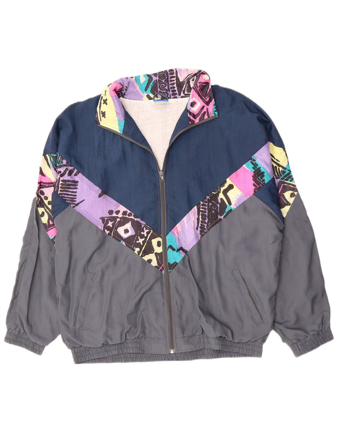 Винтажный мужской спортивный костюм, верхняя куртка XL, серый полиэстер с цветными блоками, 90-е годы