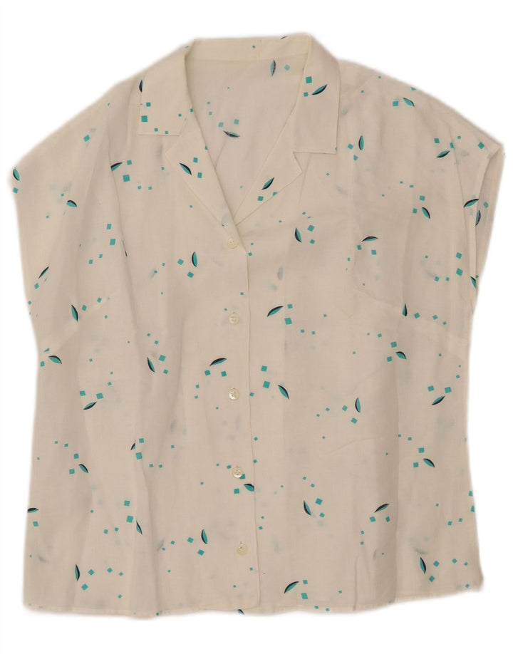 Женская блузка-рубашка без рукавов VINTAGE UK 12, средний белый с геометрическим узором