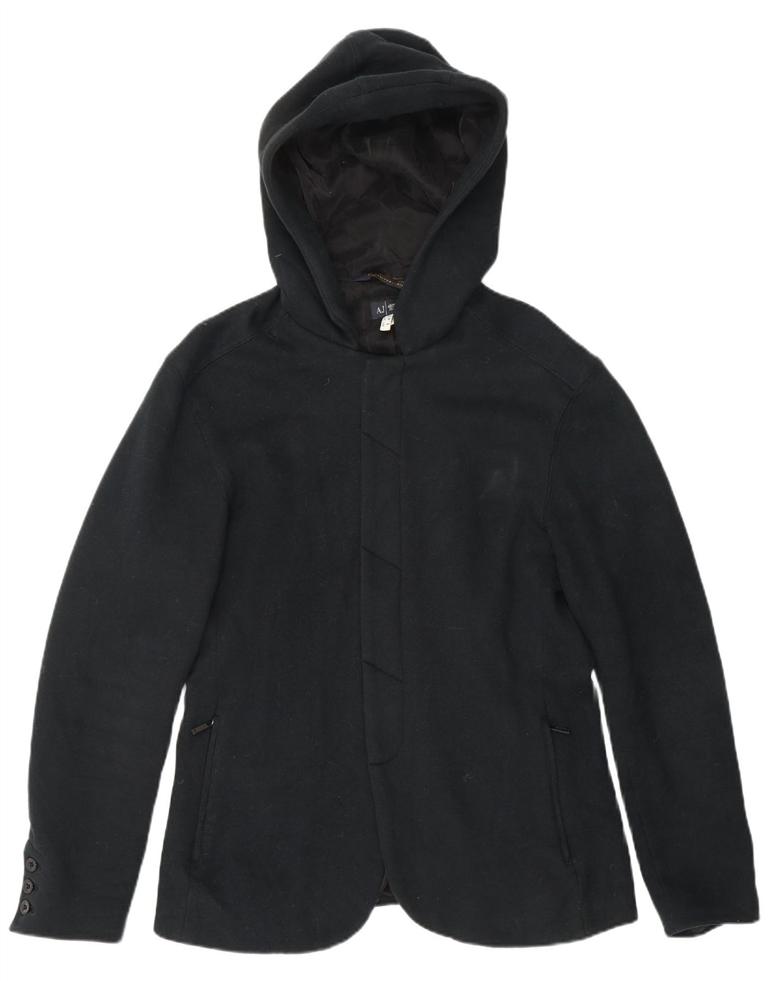 Armani Jeans Женское пальто с капюшоном UK 14 Средний Черный Хлопок