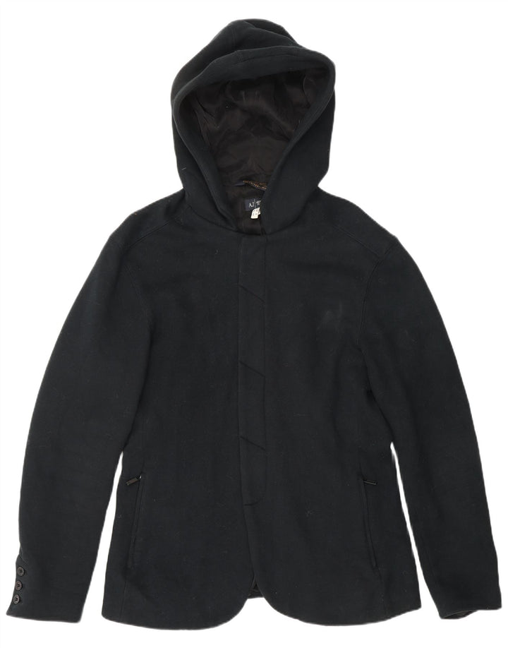 Armani Jeans Женское пальто с капюшоном UK 14 Средний Черный Хлопок