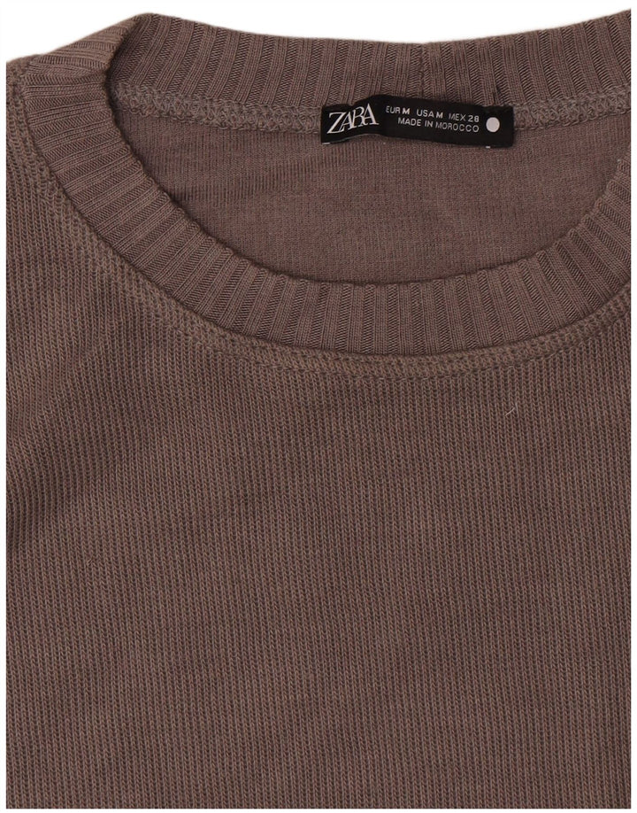 Женский топ оверсайз с длинным рукавом Zara UK 14, средний коричневый цвет