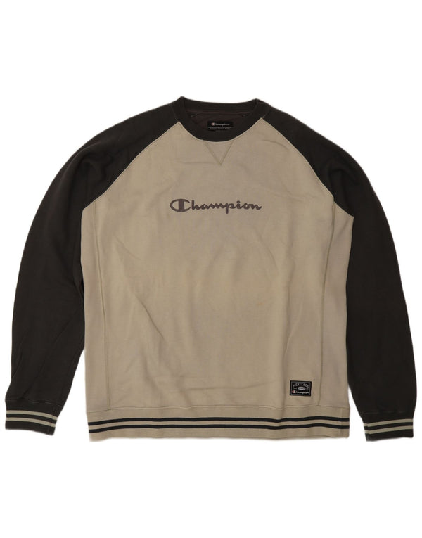 Мужской свитшот Champion с рисунком, 2XL, бежевый, хлопок с цветными блоками