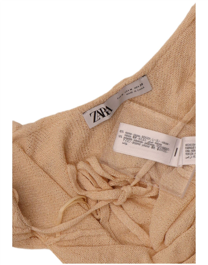 Женский укороченный топ с открытыми плечами Zara UK 12, средний бежевый, вискоза