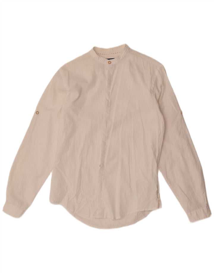 Мужская рубашка узкого кроя Zara, маленькая белая льняная ткань
