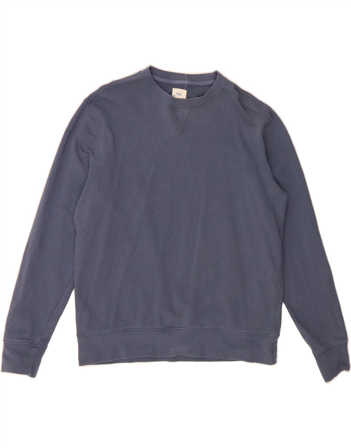 MARKS & SPENCER Mens Sweatshirt Jumper Large Blue Cotton Vintage Marks & Spencer and Second-Hand Marks & Spencer from Messina Hembry 