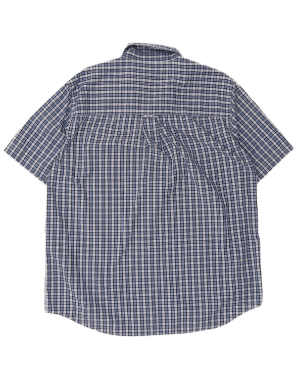 Chaps Mens Easy Care Short Sleeve Shirt Large Blue Check Cotton