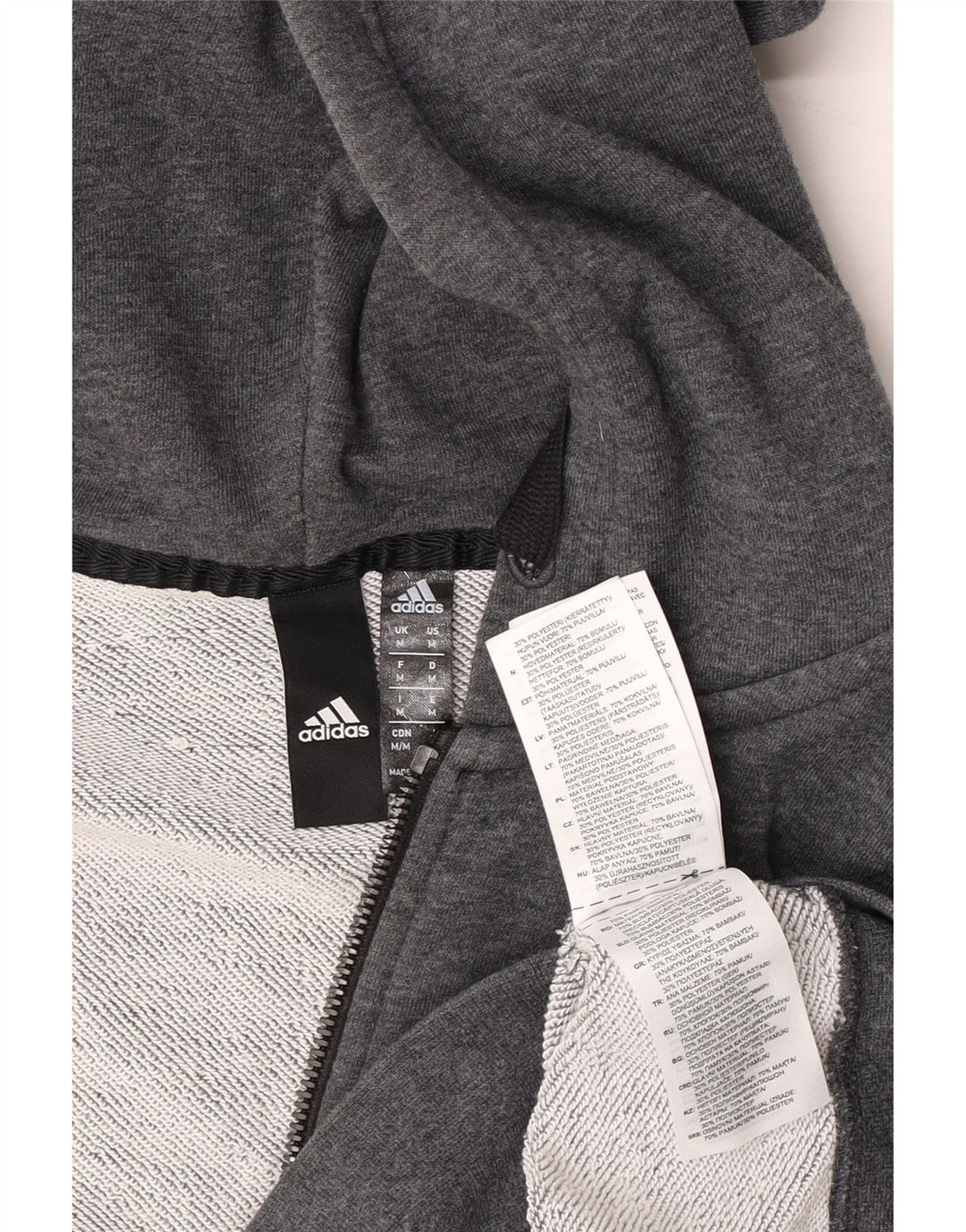 Adidas Мужской свитер с капюшоном и молнией с графическим рисунком, средний серый хлопок