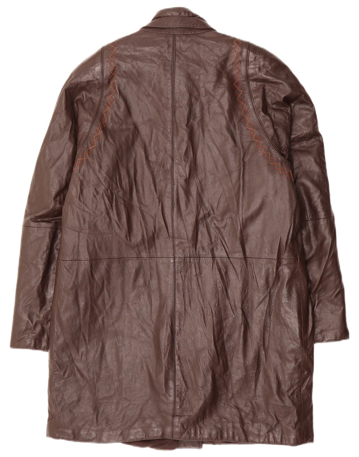 ВИНТАЖНОЕ Женское Кожаное Пальто UK 14 Средне-Коричневый