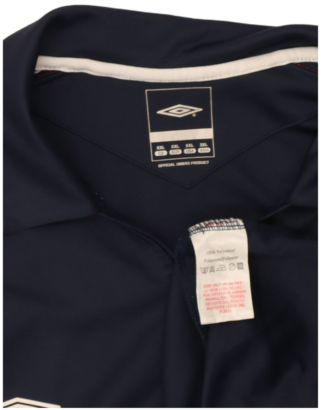 Мужская рубашка-поло с воротником на молнии Umbro 2XL темно-синяя, полиэстер с цветными блоками